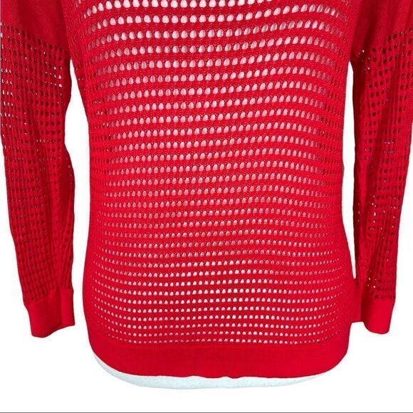 EXPRESS Red Open Knit Mesh Long Sleeves SMALL - Picture 6 of 13